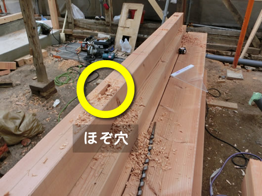 梁に「ほぞ穴」が完成